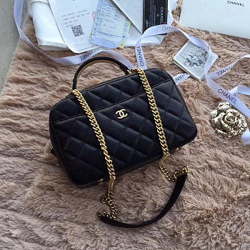 CHANEL BOWLING BAG JERSEY & GOLD-TONE METAL A69924 BLACK