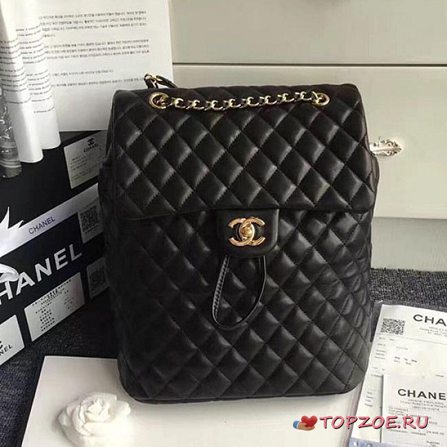CHANEL QUILTED LAMBSKIN LARGE BACKPACK BLACK GLOD 30CM - 1