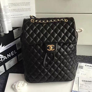 CHANEL QUILTED LAMBSKIN LARGE BACKPACK BLACK GLOD 30CM