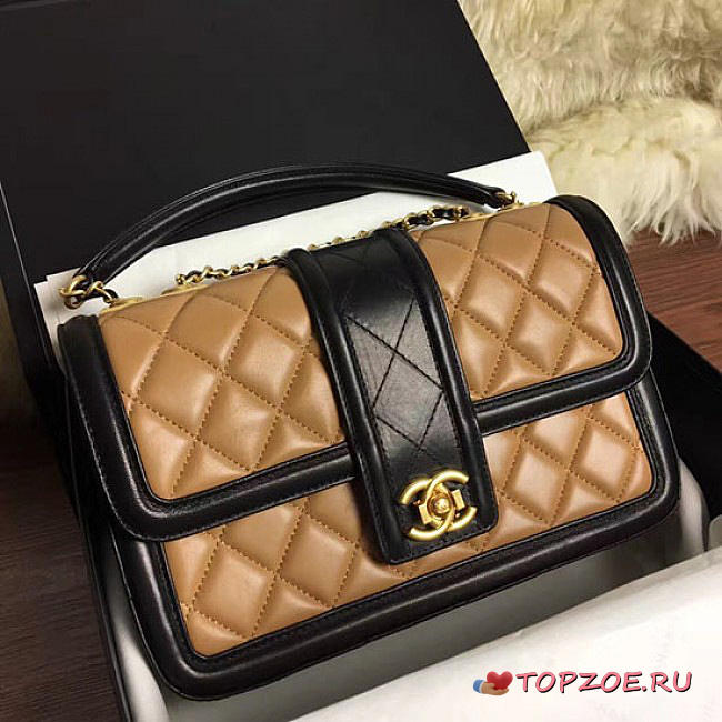 CHANEL QUILTED LAMBSKIN GOLD-TONE METAL FLAP BAG BEIGE AND BLACK A91365 VS 02821 - 1