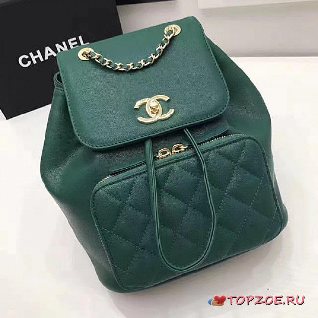 CHANEL GRAINED CALFSKIN GOLD-TONE METAL BACKPACK GREEN 24CM - 1