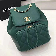 CHANEL GRAINED CALFSKIN GOLD-TONE METAL BACKPACK GREEN 24CM - 1