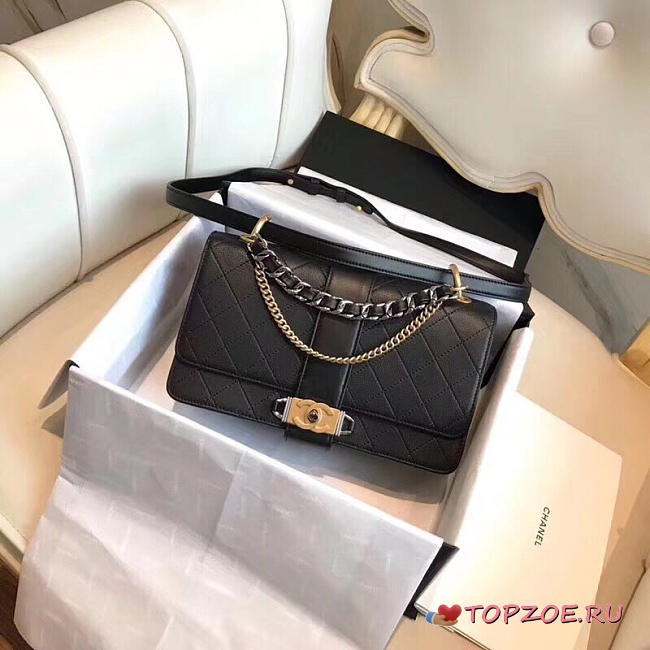 CHANEL CAVIAR STITCHED FLAP BAG BLACK 24CM - 1