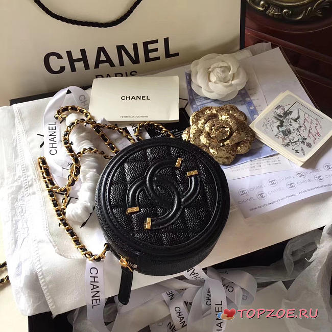 CHANEL CC FILIGREE GRAINED ROUND CLUTCH WITH CHAIN BAG BLACK A1 - 1