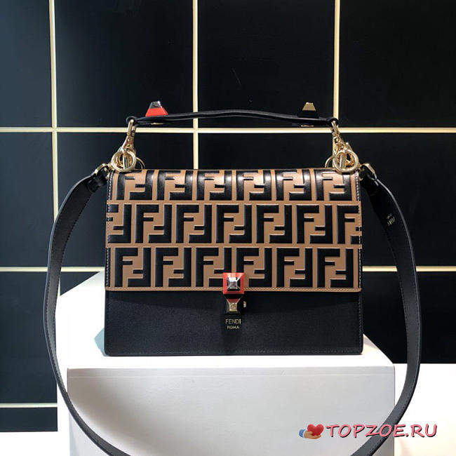 Fendi Kan I Handbag Medium Flip Leather Handbag 283m105 Khaki - 1