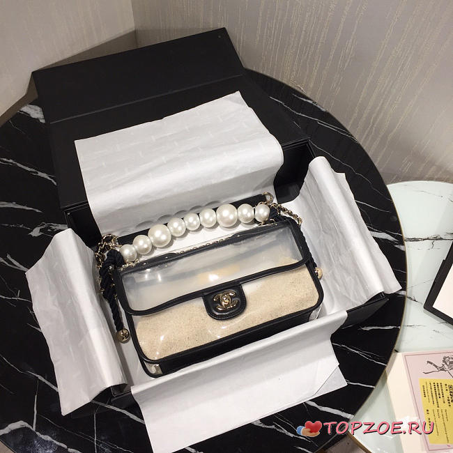 CHANEL TRANSPARENT PVC PEARL SANDBAG BLACK - 1