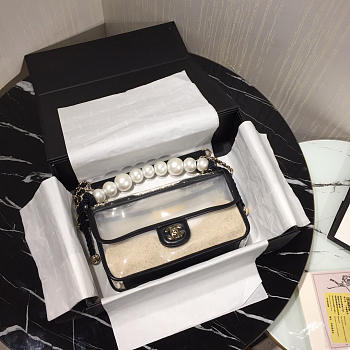 CHANEL TRANSPARENT PVC PEARL SANDBAG BLACK