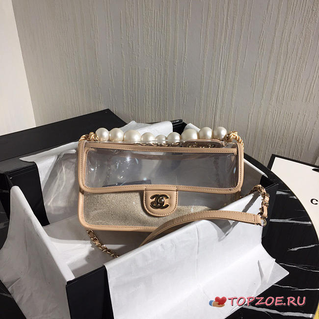 CHANEL TRANSPARENT PVC PEARL SANDBAGS PINK - 1