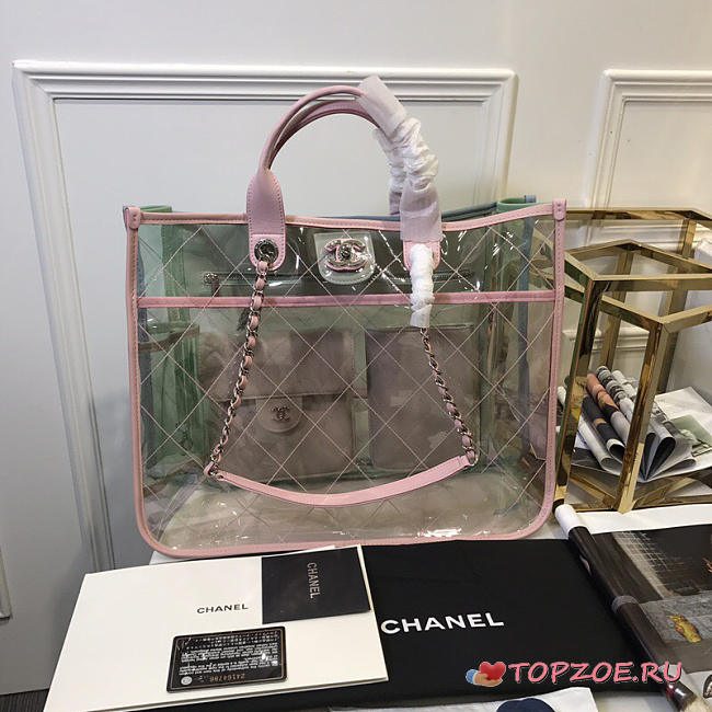 CHANEL SPRING AND SUMMER EXPLOSIONS PVC LAMBSKIN COLOR TRANSPARENT HANDBAG PINK - 1