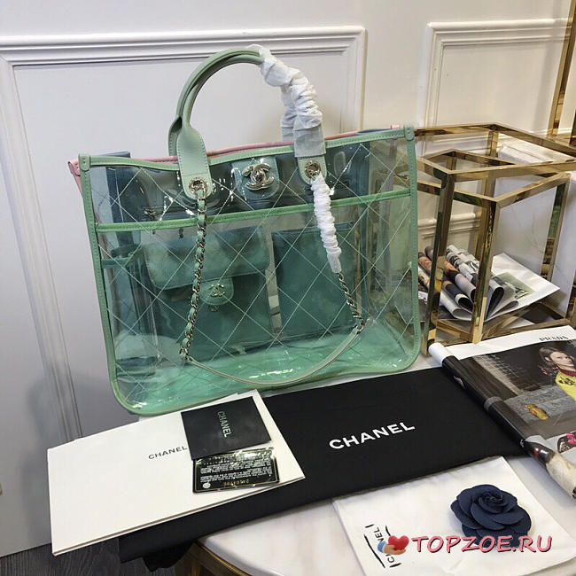 CHANEL SPRING AND SUMMER EXPLOSIONS PVC LAMBSKIN COLOR TRANSPARENT HANDBAG GREEN - 1