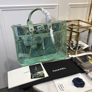 CHANEL SPRING AND SUMMER EXPLOSIONS PVC LAMBSKIN COLOR TRANSPARENT HANDBAG GREEN
