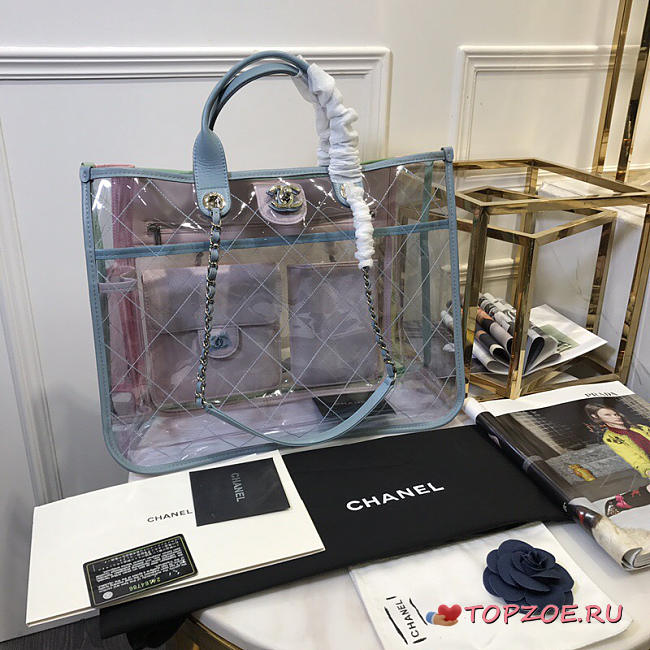 CHANEL SPRING AND SUMMER EXPLOSIONS PVC LAMBSKIN COLOR TRANSPARENT HANDBAG LIGHT BLUE - 1