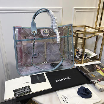 CHANEL SPRING AND SUMMER EXPLOSIONS PVC LAMBSKIN COLOR TRANSPARENT HANDBAG LIGHT BLUE