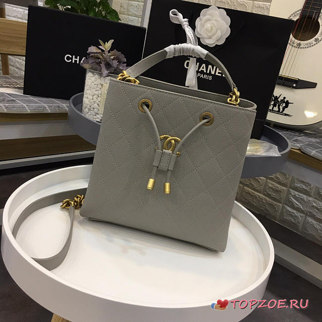 CHANEL LATEST DRAWSTRING BUCKET BAG GREY 20CM - 1