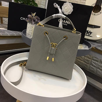CHANEL LATEST DRAWSTRING BUCKET BAG GREY 20CM