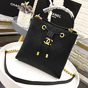 CHANEL NEW DRAWSTRING BUCKET BAG BLACK 20CM - 6