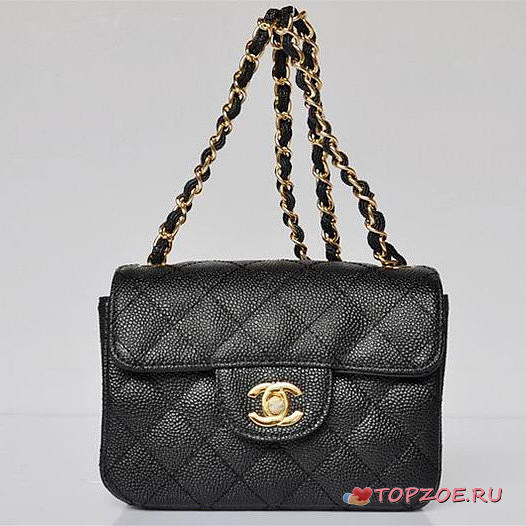 CHANEL CAVIAR LEATHER FLAP BAG WITH GOLD HARDWARE BLACK - 1