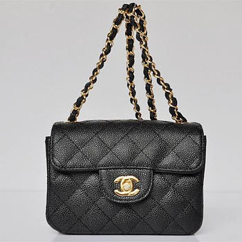 CHANEL CAVIAR LEATHER FLAP BAG WITH GOLD HARDWARE BLACK