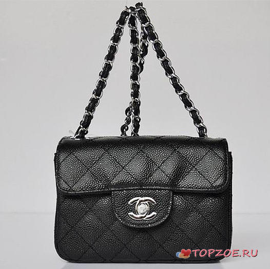 CHANEL CAVIAR LEATHER FLAP BAG WITH SILVER HARDWARE BLACK - 1