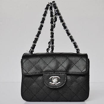 CHANEL CAVIAR LEATHER FLAP BAG WITH SILVER HARDWARE BLACK