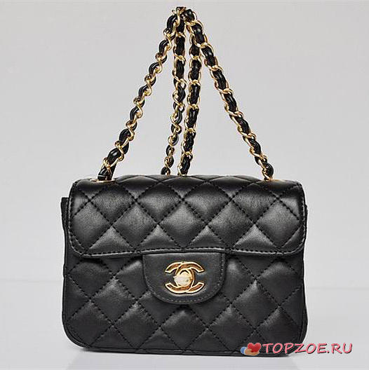 CHANEL LAMBSKIN LEATHER FLAP BAG WITH GOLD HARDWARE BLACK - 1