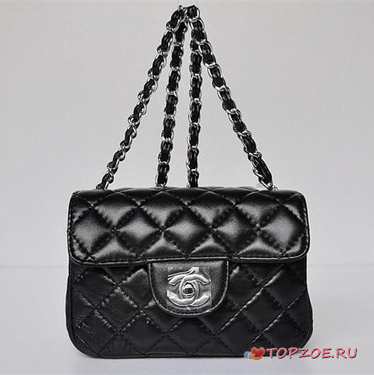 CHANEL LAMBSKIN LEATHER FLAP BAG WITH SILVER HARDWARE BLACK - 1