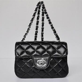 CHANEL LAMBSKIN LEATHER FLAP BAG WITH SILVER HARDWARE BLACK