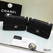 CHANEL LAMBSKIN LEATHER FLAP BAG WITH GOLD/SILVER HARDWARE BLACK 30CM - 1