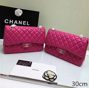 CHANEL LAMBSKIN LEATHER FLAP BAG GOLD/SILVER ROSE RED 30CM