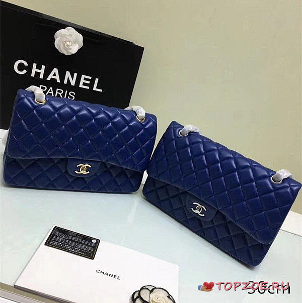 CHANEL LAMBSKIN LEATHER FLAP BAG GOLD/SILVER BLUE 30CM - 1