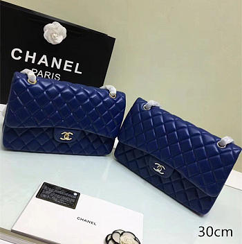 CHANEL LAMBSKIN LEATHER FLAP BAG GOLD/SILVER BLUE 30CM
