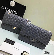 CHANEL LAMBSKIN LEATHER FLAP BAG GOLD/SILVER GREY 30CM - 1