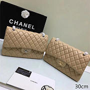 CHANEL LAMBSKIN LEATHER FLAP BAG GOLD/SILVER BEIGE LARGE 30CM - 1