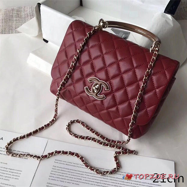 CHANEL FLAP BAG WITH TOP HANDLE WINE RED - 1