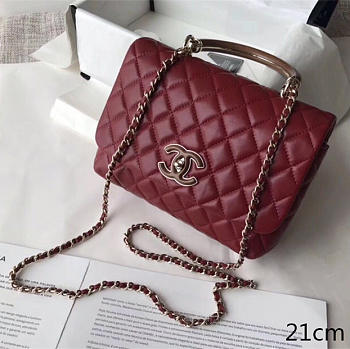 CHANEL FLAP BAG WITH TOP HANDLE WINE RED