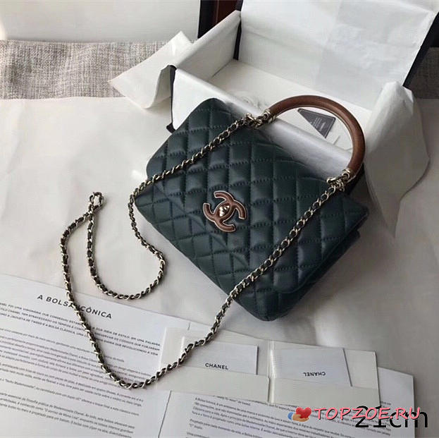 CHANEL FLAP BAG WITH TOP HANDLE DARK GREEN - 1