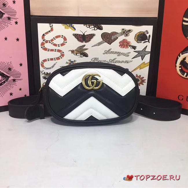 GUCCI GG MARMONT MATELASSÉ LEATHER BELT BAG BLACK/WHITE 476434 - 1