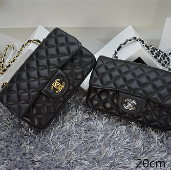 CHANEL LAMBSKIN LEATHER FLAP BAG WITH GOLD/SILVER HARDWARE BLACK 20CM
