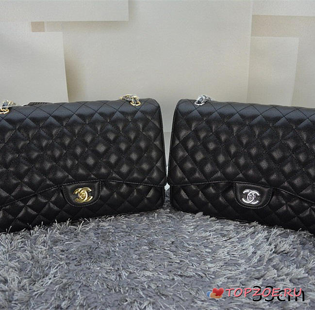 CHANEL CAVIAR LEATHER FLAP BAG WITH GOLD/SILVER HARDWARE BLACK 33CM - 1