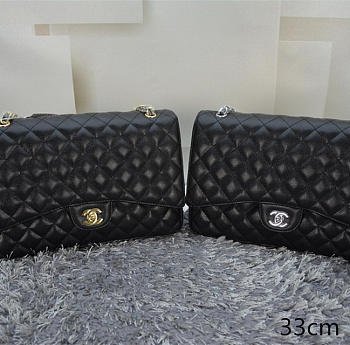 CHANEL CAVIAR LEATHER FLAP BAG WITH GOLD/SILVER HARDWARE BLACK 33CM