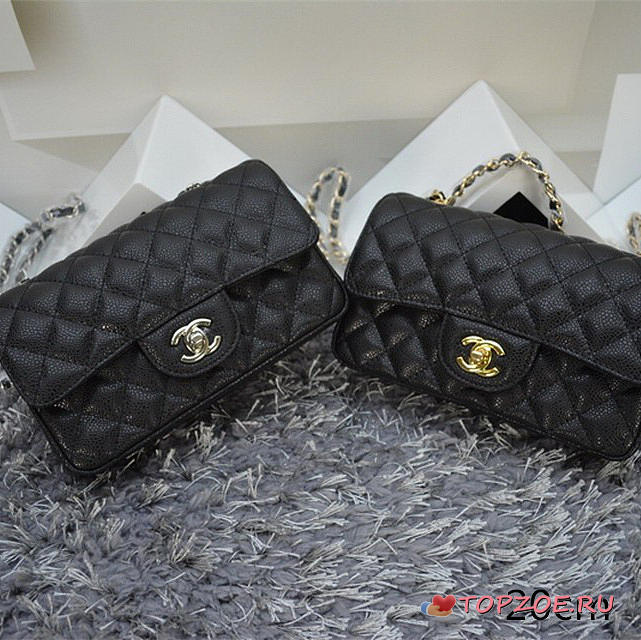 CHANEL CAVIAR LEATHER FLAP BAG WITH GOLD/SILVER HARDWARE BLACK 20CM - 1