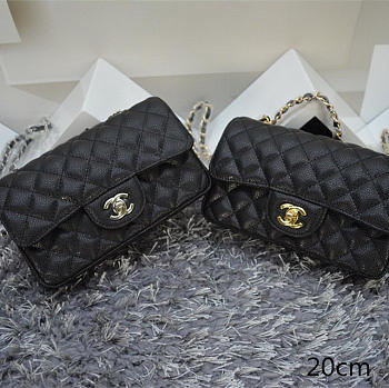 CHANEL CAVIAR LEATHER FLAP BAG WITH GOLD/SILVER HARDWARE BLACK 20CM