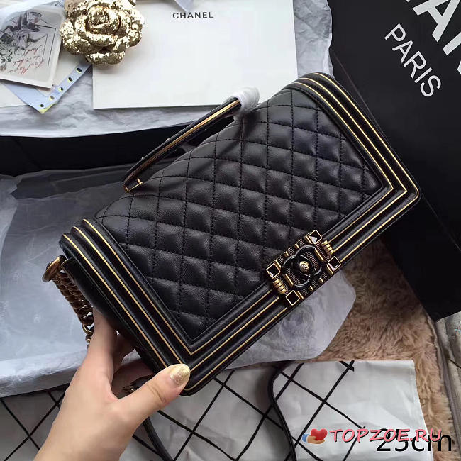 CHANEL LEBOY NEW ORIGINAL SINGLE BAG BLACK 25CM - 1