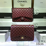 CHANEL LAMBSKIN LEATHER FLAP BAG WITH GOLD/SILVER HARDWARE MAROON RED 33CM - 1