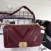 CHANEL CHEVRON QUILTED MEDIUM BOY BAG BURGUNDY A67086 VS 06664 - 1