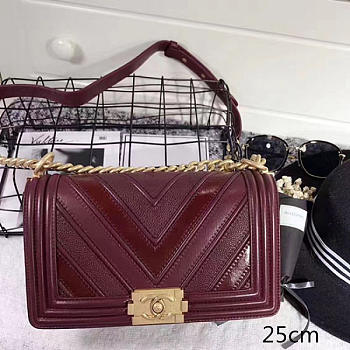 CHANEL CHEVRON QUILTED MEDIUM BOY BAG BURGUNDY A67086 VS 06664