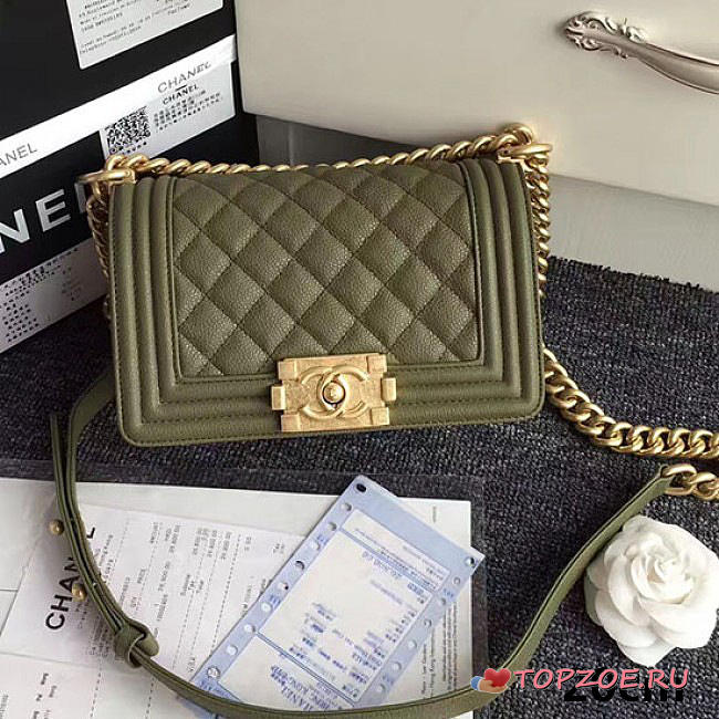 CHANEL QUILTED CAVIAR SMALL BOY BAG GREEN A67085 VS 06103 - 1