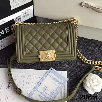 CHANEL QUILTED CAVIAR SMALL BOY BAG GREEN A67085 VS 06103