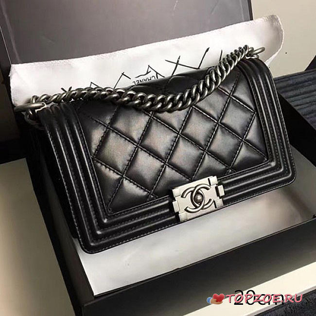 CHANEL QUILTED CALFSKIN LARGE BOY BAG BLACK A14042 VS 02171 - 1