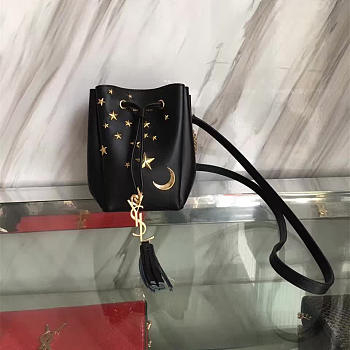 YSL MOON & STAR BLK LEATHER BUCKET BAG 4813